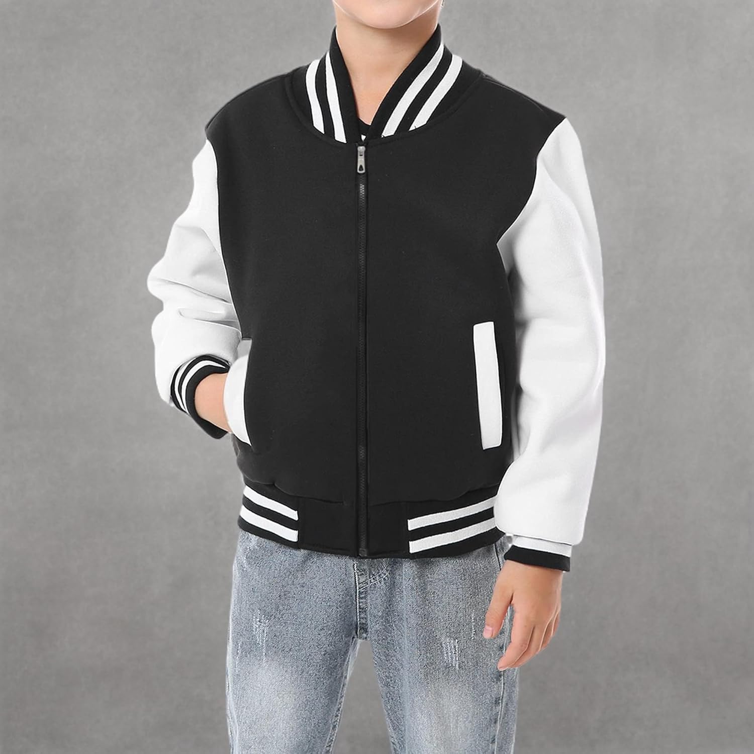Mowbeat Boys Zipper Baseball Jackets Kids Varsity Jacket Top for Girl Outerwear Sports Track Coat - Image 5