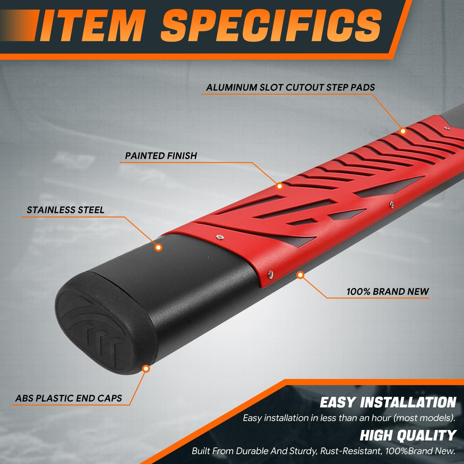 5.5 in. Black/Red Stainless Steel Oval Step Nerf Bar Compatible with 09-22 Ram 1500 Classic 2500 3500 Crew Cab CAAP-STEPS-8200BKRD-ZTL