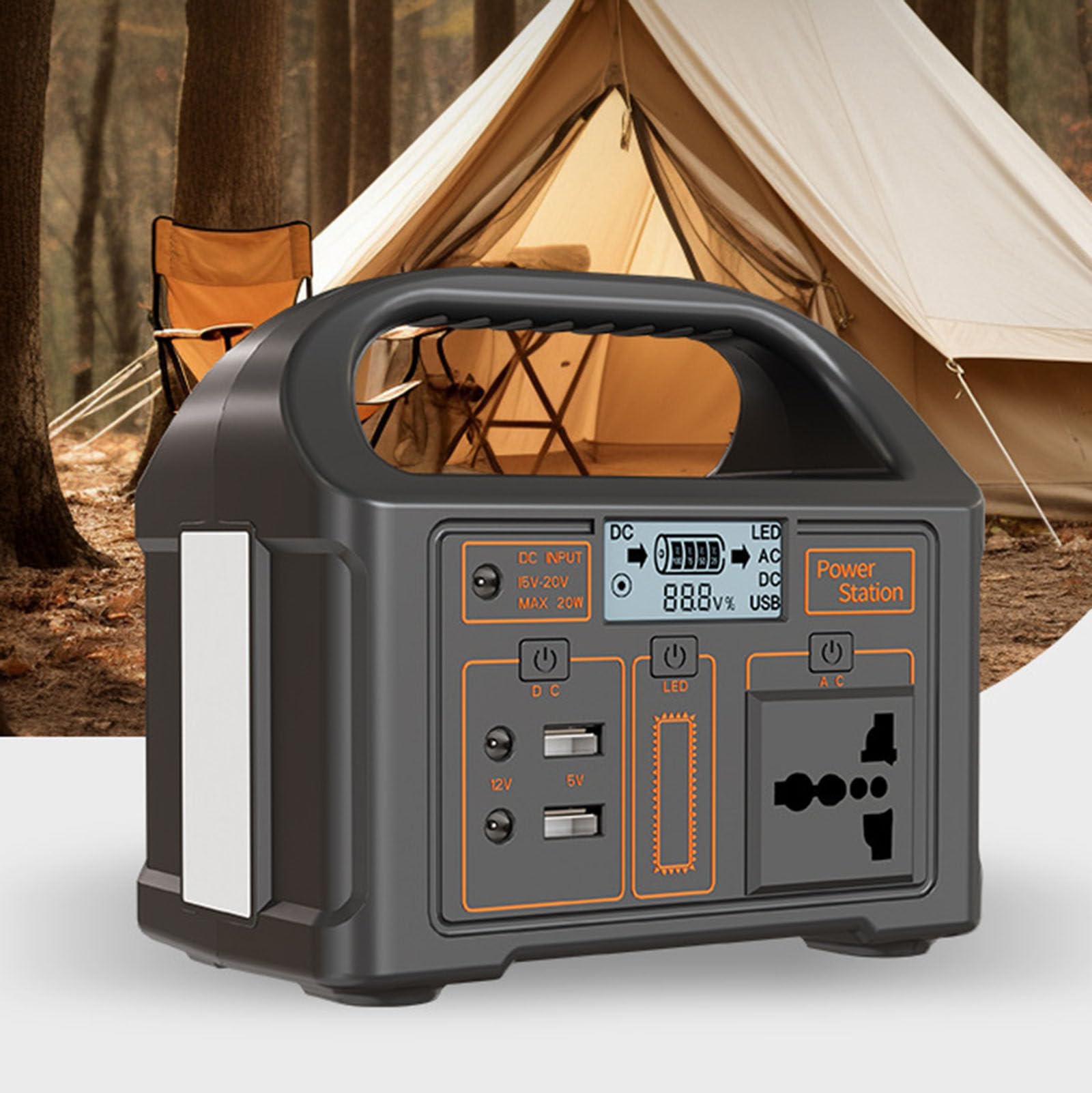 Estación de energía portátil, batería de 24000 mAh con 100 W de CA, Salida de Cargador USB, generador Solar para Exteriores, Camping, Pesca y picnics.