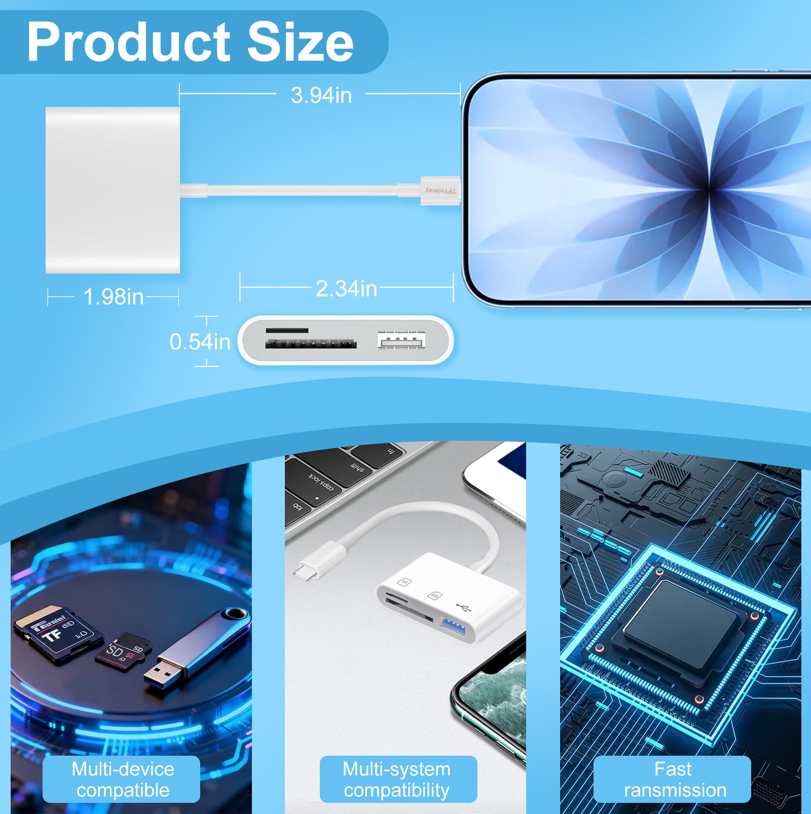 Lector de tarjetas de memoria USB C a Micro SD TF, adaptador de lector de tarjetas de cámara USB 3 en 1, compatible con iPhone 15, iPad Pro, MacBook Pro/Air, Chromebook XPS, Galaxy S10/S9 y
