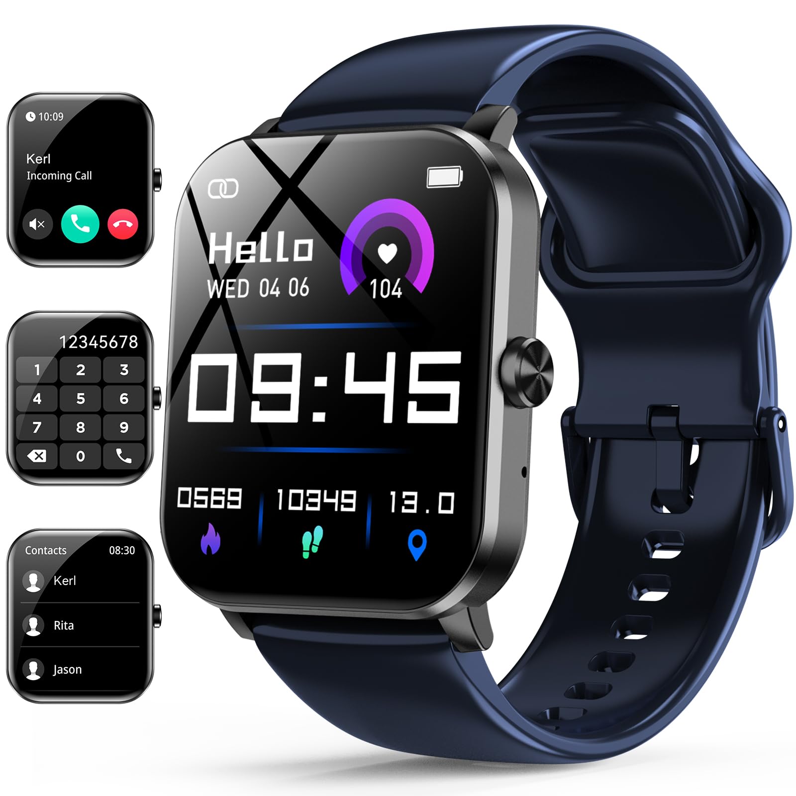 Smart Watch, 1.85" Smartwatch for Men Women (Answer/Make Call), Heart Rate, Sleep Monitor, Pedometer, 120+ Sport Modes Activity Tracker, IP68 Waterproof Fitness Watch for Android iOS (Blue)