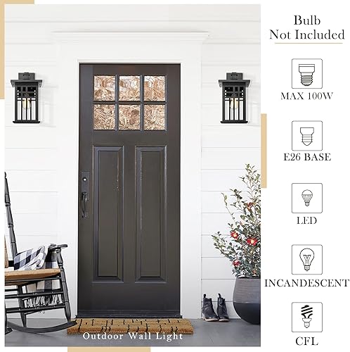 Miniatura 5 de zeyu 20068B-L BK - Lámpara de pared exterior de 16 pulgadas para casa de patio, aluminio fundido a presión con vidrio transparente, acabado negro,