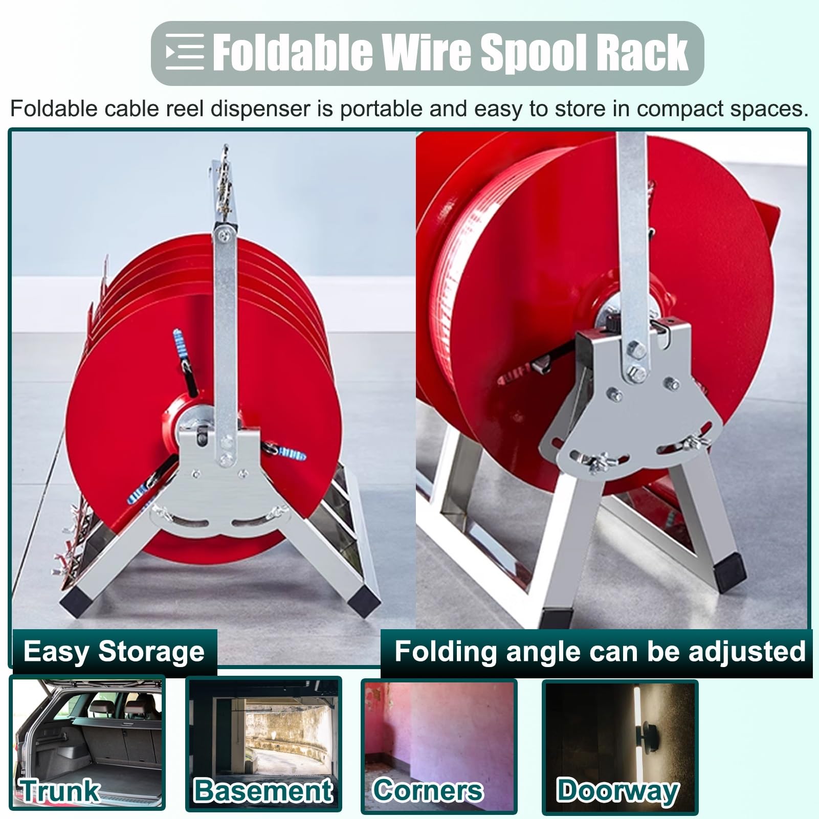 Portabobinas de Alambre Organizador de Cables Portátil y Plegable de Un Solo Eje. Dispensador de Bobinas de Alambre Pequeñas de Acero Inoxidable. Soporte para Cables Eléctricos para Electricistas.