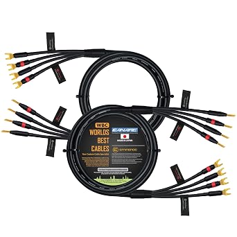 WORLDS BEST CABLES 4 Foot - Canare 4S11 Audiophile Grade - HiFi Star-Quad Bi-Amp Speaker Cable Pair with Eminence Gold Banana & Spade Connectors [Banana x4 Spade x4]