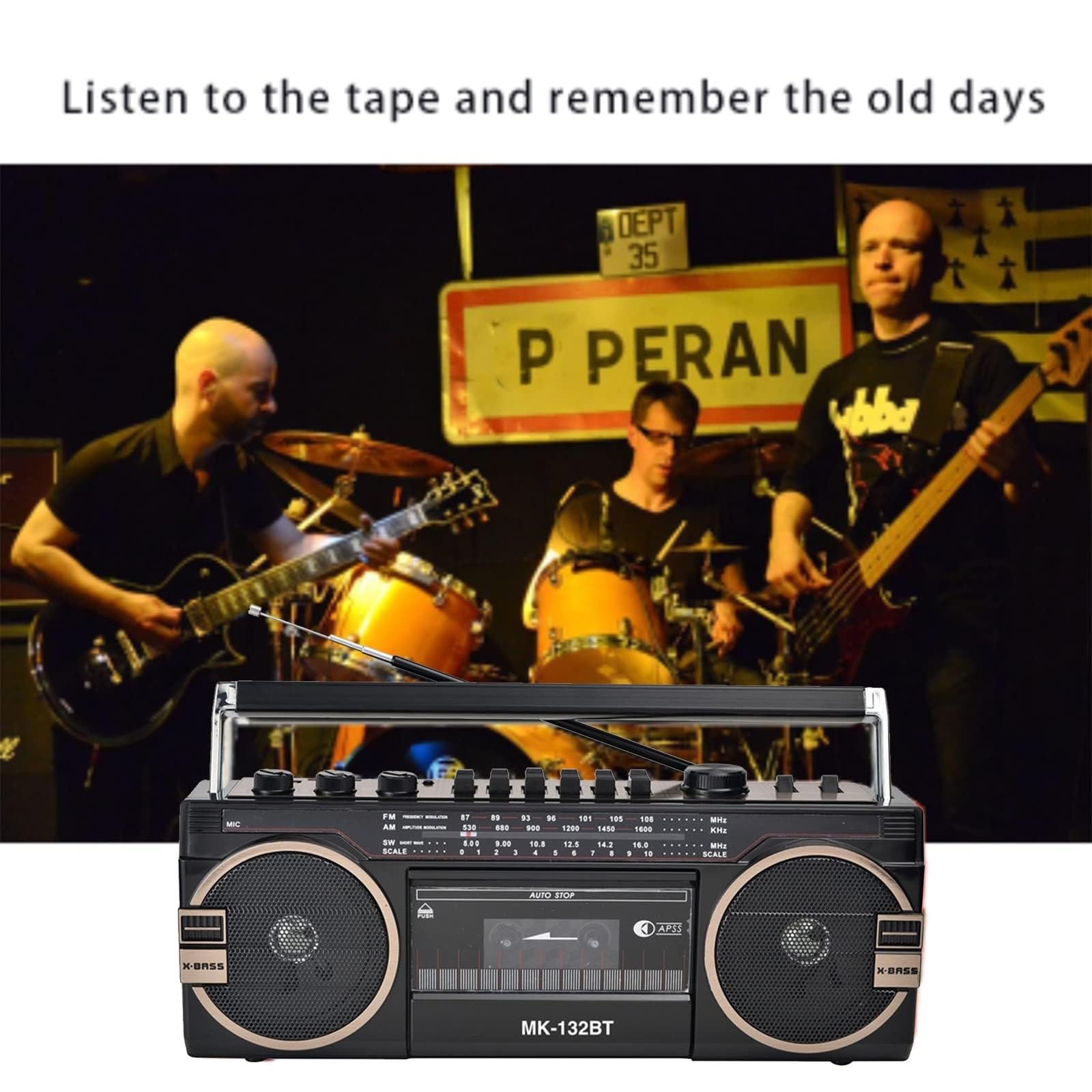 Boombox - Reproductor de CD portátil, grabadora de casete retro con Bluetooth y radio AM/FM, altavoz clásico de los años 80 para viajes y reuniones familiares