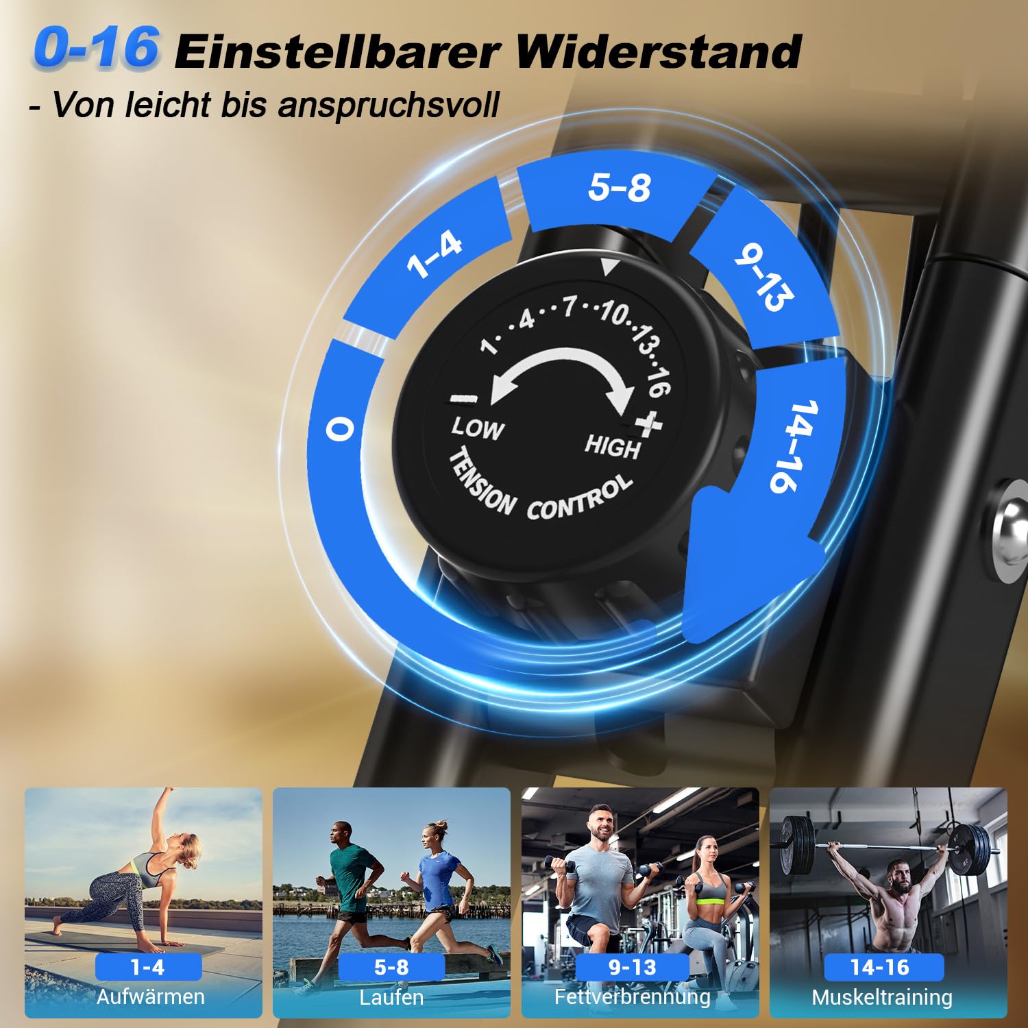 Heimtrainer Fahrrad Klappbar, SLUNSE FITNESS Neu Hometrainer Fahrrad mit 16-stufiger Magnetwiderstand, Ergometer Heimtrainer mit 10dB extra Leise, Indoor Bike für Kardio-Training zu Hause, Bis 160KG