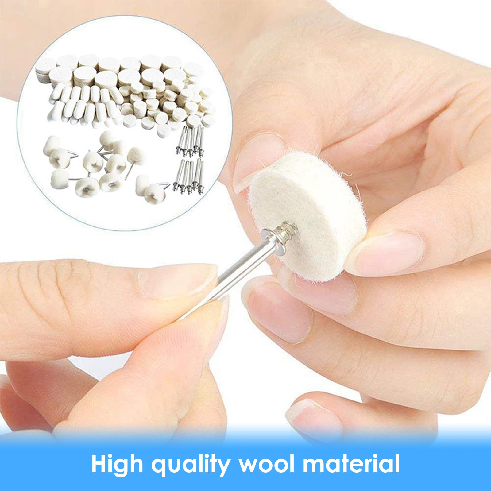 134 Pezzi Ruote di Lucidatura in Feltro di Lana per Dremel, Testine di Politura Montate su Albero da 3mm，Accessori per Lucidare Metallo，Vetro, Gioielli，Utensili Rotativi Multifunzione