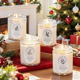 Winter Candle Gift Set, 4 Pack 28oz Soy Wax Scented Candles for Home - Cinnamon Apple, Balsam Fir, Vanilla Bean, Cedarwood & Amber - Cozy Aromatherapy Candles for Christmas, Holiday & Home Decor Gifts