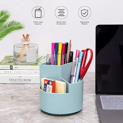 Miniatura 2 de Soporte para lápices de escritorio, organizadores de escritorio, 3 ranuras, soporte giratorio de 360 grados para almacenamiento de escritorio,