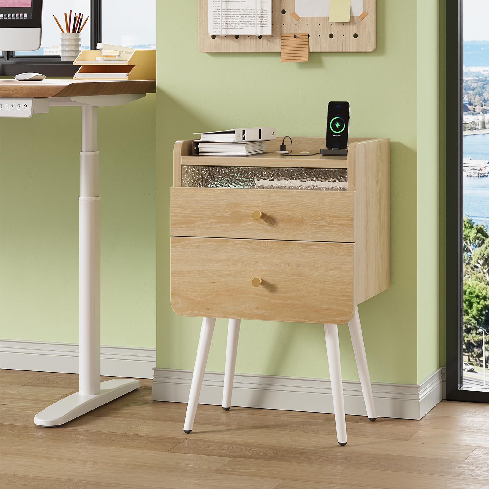 アバカ製 天然 サイドテーブル 引き出し付き ナイトテーブル サイド