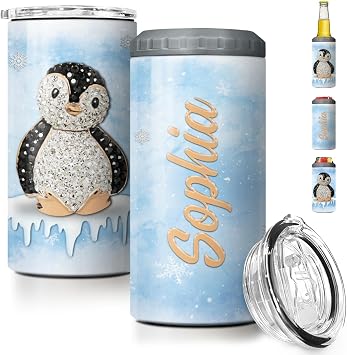 SANDJEST Penguin شخصية يمكن أن تبرد المجوهرات نمط 4 في 1 يمكن أن تحمل هدية بهلوان من الفولاذ المقاوم للصدأ نحيف لفتاة ابنة المرأة أفضل صديق الأخت محبي الحيوانات عيد الميلاد