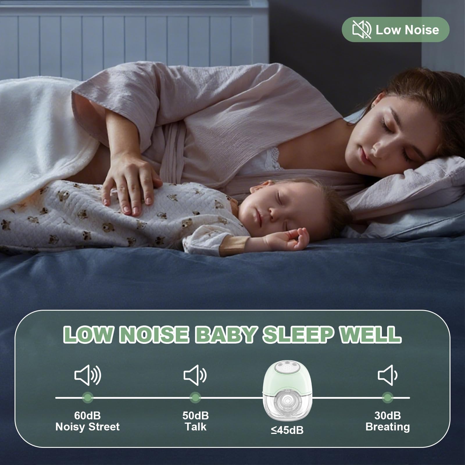 TOPCHANCES Electric Breast Pump,Wearable Hands Free Electric Pump,4 Modes 12 Levels,Portable Lightweight Pump 17/19/21/24mm Comfortable Flange,Leak-Proof and Ultra-Quiet,BPA Free(Green-1PC) - Image 4