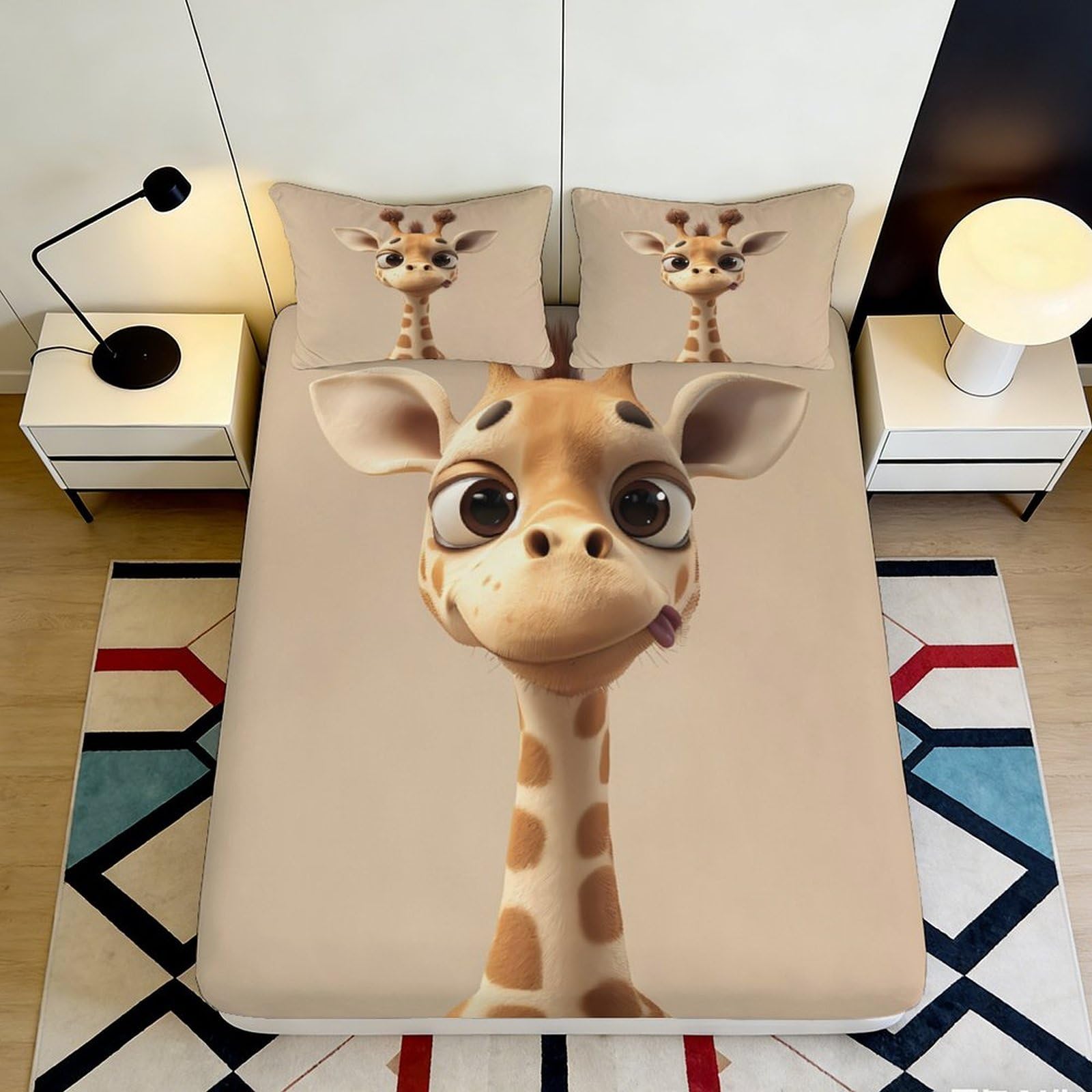 Pnayamiorkfel Style-9 3D Printed Cute Giraffe Fitted Sheet Microfiber Soft Breathable Animal Cartoon Bed Cover For Bedroom Dorm Decor 90X200x25cm