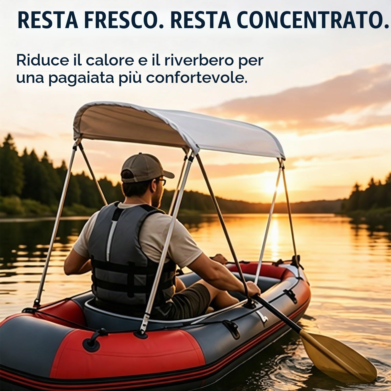 Tendalino per Gommoni, Telo Marino Idrorepellente, Telaio in Alluminio Pieghevole, Parasole Universale per Piccole Imbarcazioni