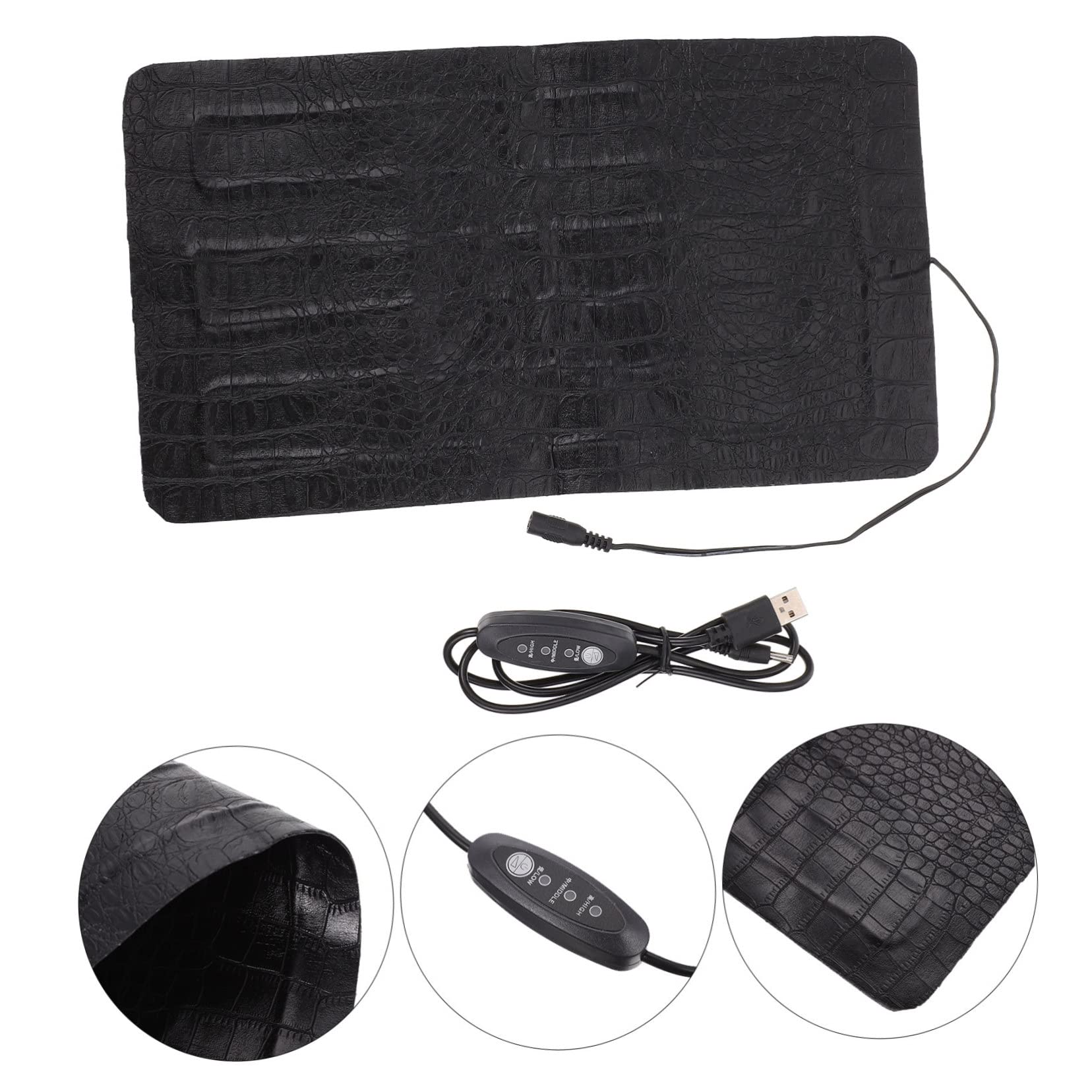 Hemobllo Tappetino Riscaldante Elettrico Regolazione USB a 3 Livelli per Rettili in Cuoio Nero per Terrari e Animali Piccoli Come Tartarughe e Rettili Anziani