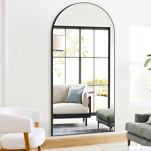 Miniatura 121 de Espejo de baño arqueado para pared, espejo para tocador, espejo grande de 38 x 26 pulgadas, marco de metal (38 x 26 pulgadas, dorado) Dorado,Negro