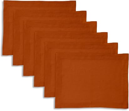 Solino Home 100% Pure Linen Placemats Set of 6 - Cinnamon Stick 14 x 19 Inch Table Place Mats - Sonoma, Machine Washable
