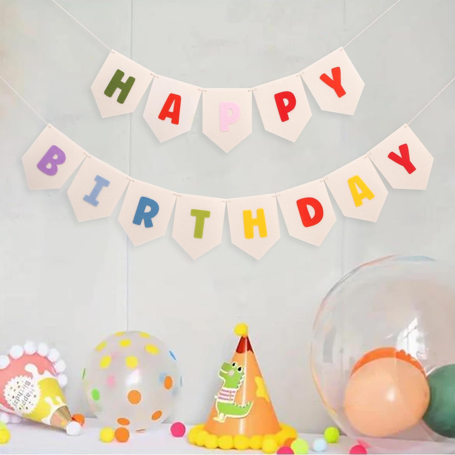 Felt Happy Birthday Banner - Rainbow Happy Birthday Bunting for Kids, Boho Birthday Decoration, Pastel Birthday Decor