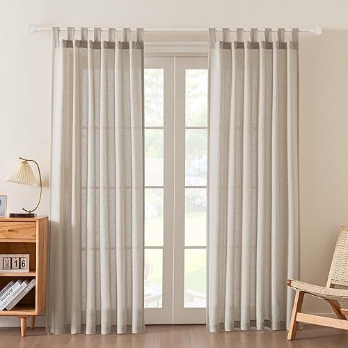FantasDecor - Cortina de lino para ventana, cortinas de lino y cortinas con cierre de pestañas, 2 paneles por juego, multicolor en blanco, natural,