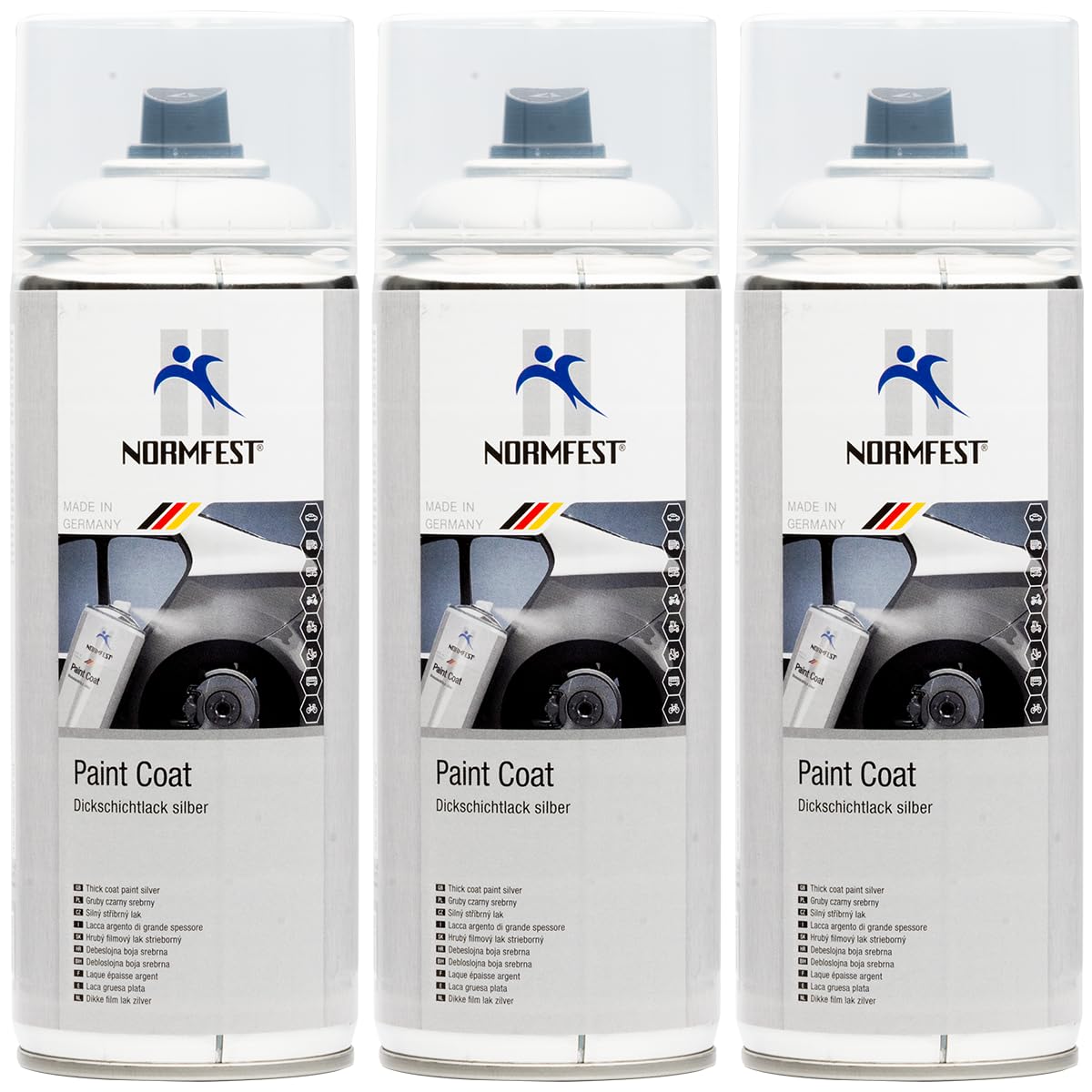Normfest Paint Coat – Dickschichtlack felgensilber für Korrosionsschutz und Reparatur auf Metall & Kunststoff, 3x 400ml