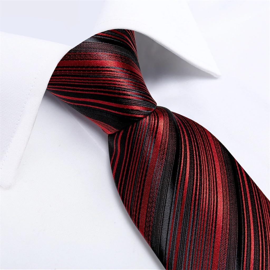 Men's Tie Sets Men Neckties Striped Red Black Formal Business Wedding Ties Long Handkerchief Pocket Squares