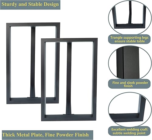 Miniatura 9 de Patas de metal para mesa, marco de escritorio de tubo cuadrado resistente, patas de mesa industrial, comedor, café, computadora, juego de 2 (negro