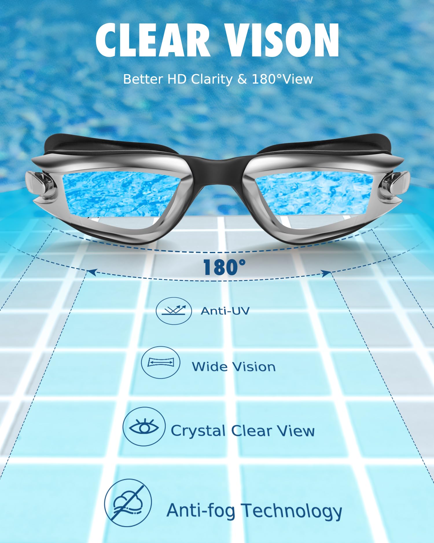 SwiwWave Swimming Goggles 2 Pack for Kids 3-14, No Leak with Storage Case, Aqua & Black Silver - Image 5