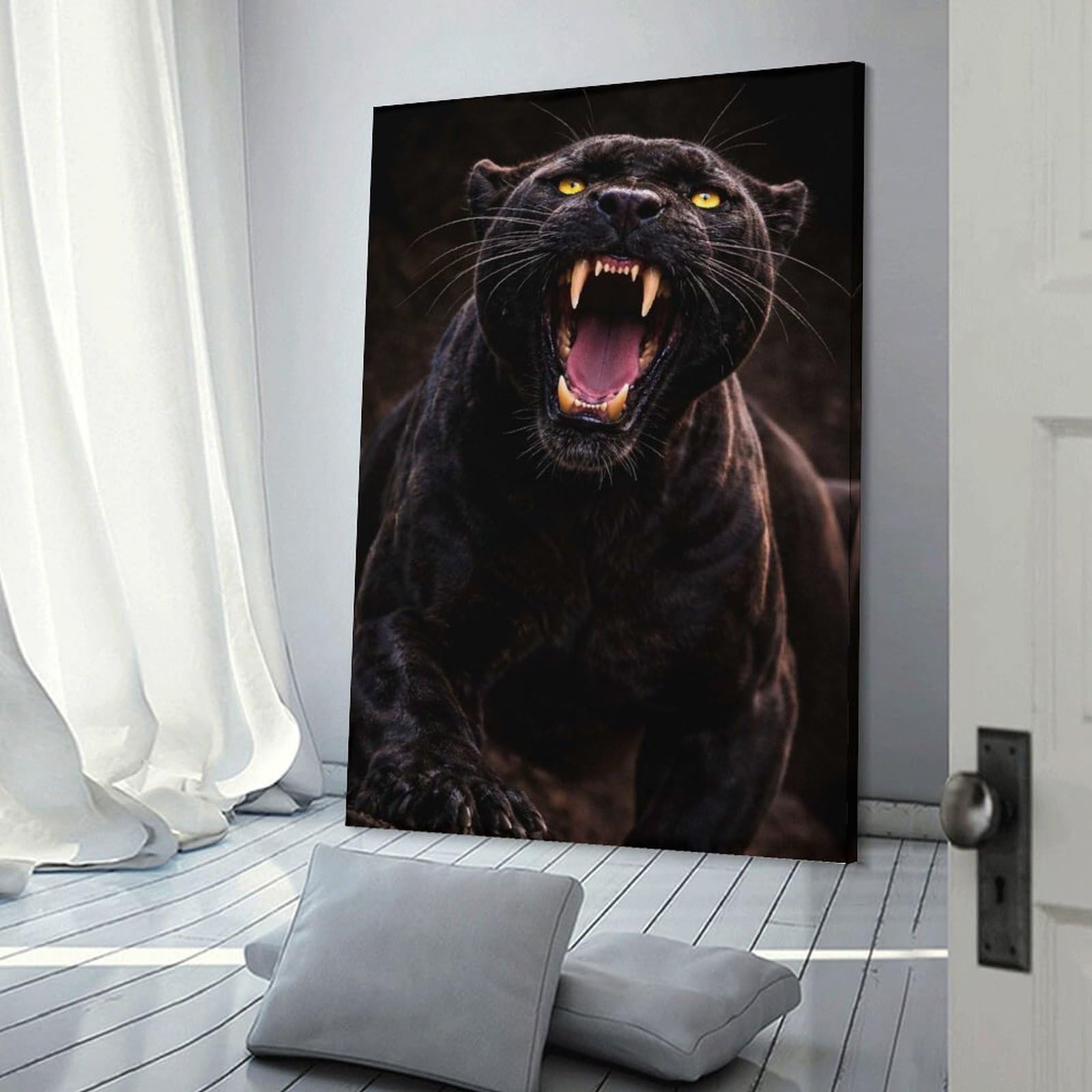 Junmoney Black Panther Roaring Wall Art Print 08x12inch(20x30cm), for Hallway, Entryway Or Landing, A Neat Decor Update for Hallways, for Everyday Interiors
