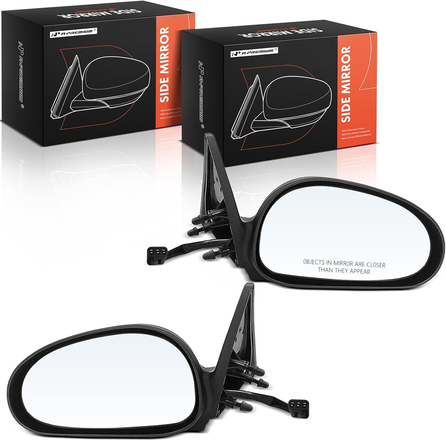 A-Premium Pair (2) Driver and Passenger Side Power Door Mirror - Compatible with Ford Mustang 1999-2004 - Non-Heated, Non-Folding, Black Texture Outside Rear View Mirror - Replace# XR3Z17682AA