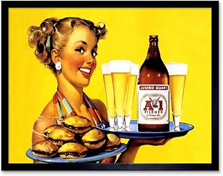 Wee Blue Coo Advert Drink Alcohol Lager Jumbo Quart Burger Waitress Art Print Framed Poster Wall Decor 12x16 inch