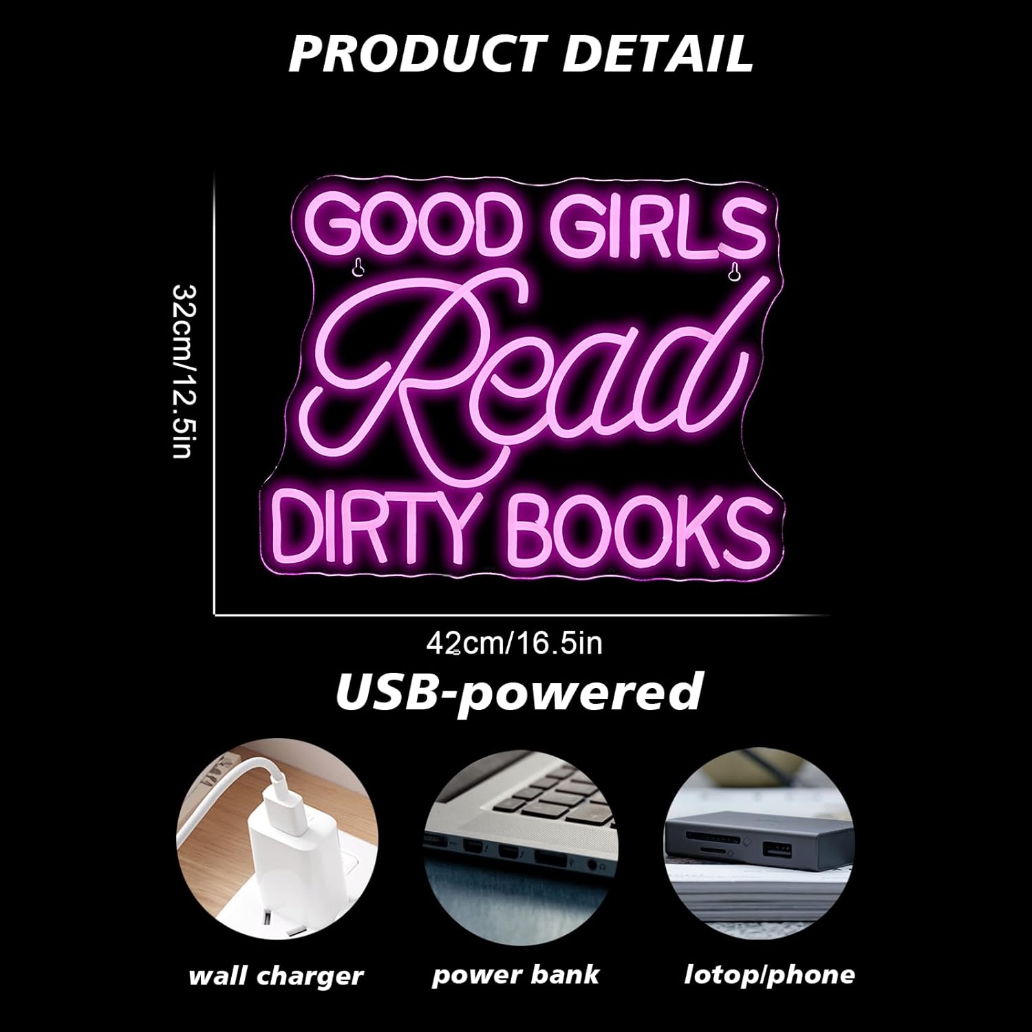 LED Neon Sign for Wall Decor Good Girls Read Dirty Books Neon Light USB Powered Dimmable for Home Book Party Gift Bedroom Book Lover Home Library