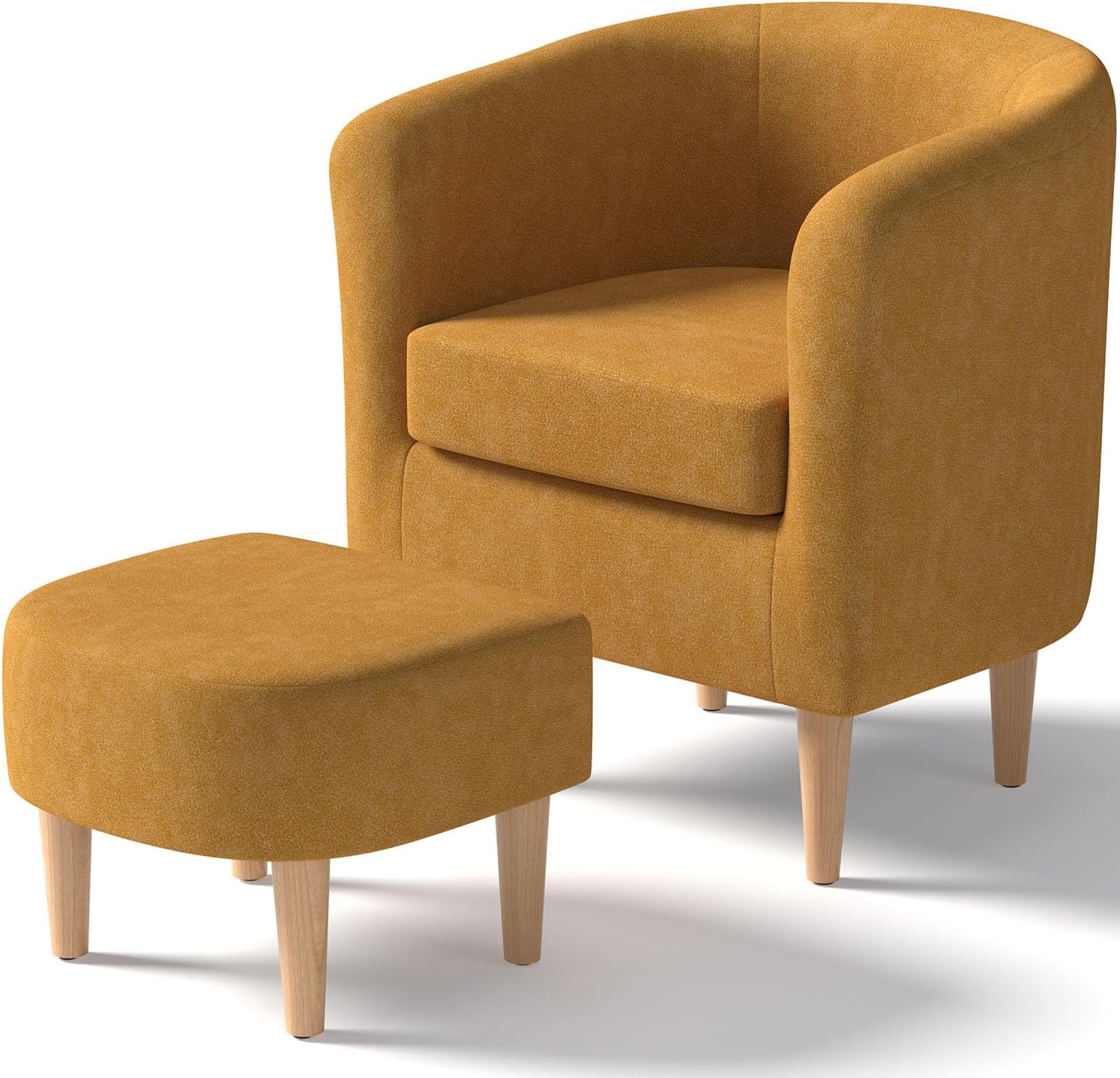 Living Room Chair with Ottoman, Modern Accent Chair, Upholstered Arm Chair Linen Fabric Single Sofa Reading Barrel Chair Foot Rest Comfy Armchair for Bedroom Small Spaces Office (Yellow)