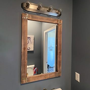 MBQQ Rustic Flat Wood Frame Hanging Wall Mirror Decorative Bathroom Mirrors for Wall Vanity Mirror Makeup Mirror,24" x 36" Retro Grey