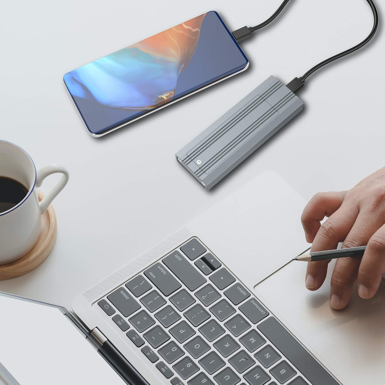 TREBLEET M.2 NVMe SSD Enclosure, Type-C to NVMe PCIe M-Key Solid State Drive, USB-C 3.1 Gen 2 10Gbps Aluminum External Casing, Heat Dissipation Enhancement, Easy Installation