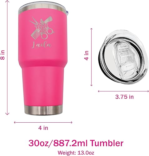 Miniatura 10 de AVITO Vaso de peluquería personalizado de 20 onzas con tapa y pajita, grabado con láser, aislado al vacío, acero inoxidable