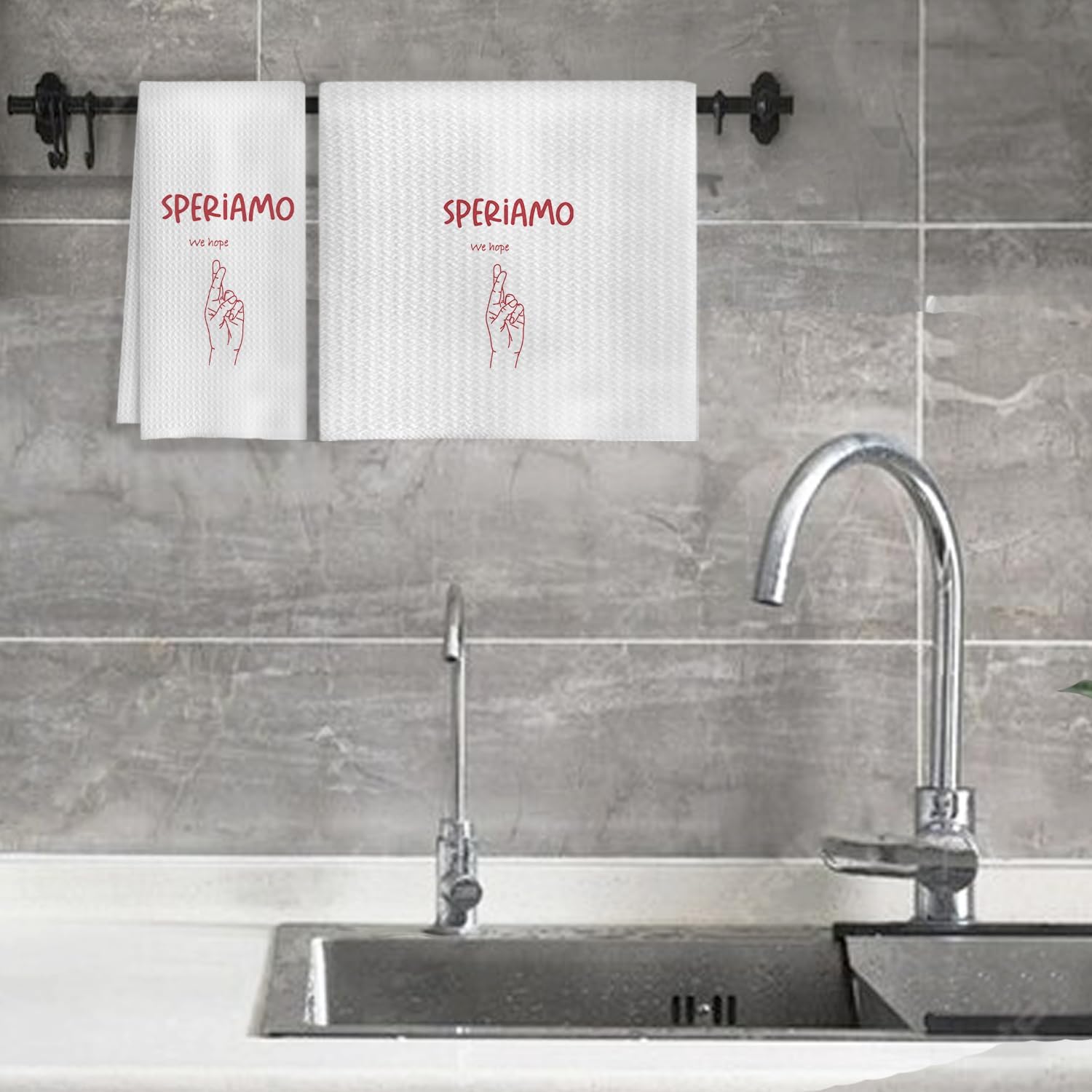Inspirational Italian Kitchen Towels, Trendy Red Italian Speriamo Hand Gesture Dish Tea Towels for Kitchen Decor, Encouragement Gifts Hand Towels for Bathroom Decor, 16x24 Inches - Image 4