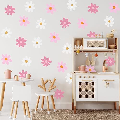 BBTO Calcomanías de pared de margaritas de vinilo con flores, calcomanías florales de margaritas, calcomanías de margaritas para niños, guardería,