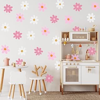 BBTO Daisy Wall Decal Flower Vinyl Wall Floral Decals Peel and Stick Dai...