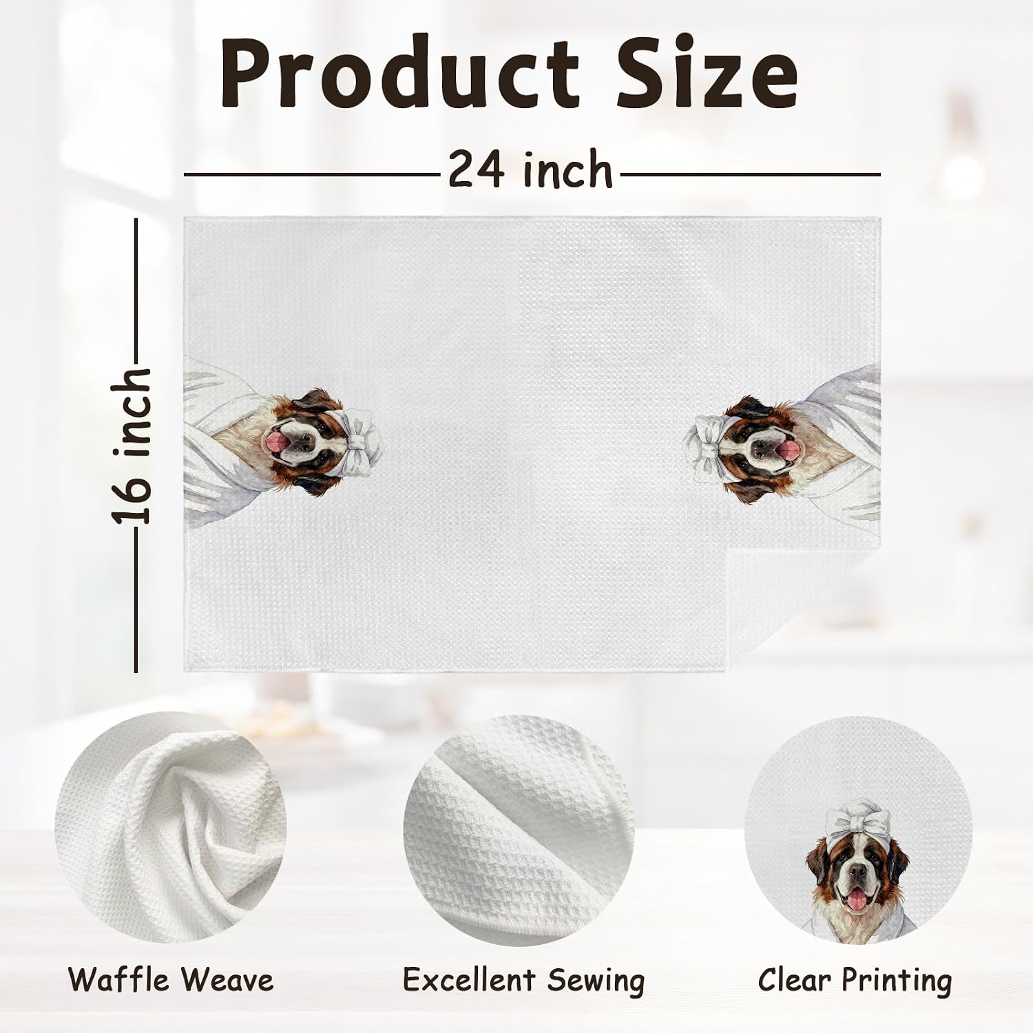 Funny Saint Bernard Hand Towels for Bathroom,St Bernard Dog Owners Gifts,Funny Dog Decor Kitchen Towels,Dogs Birthday Gift,Cute Dogs Decorative Tea Towel for Bathroom Gym, 16x24 Inch