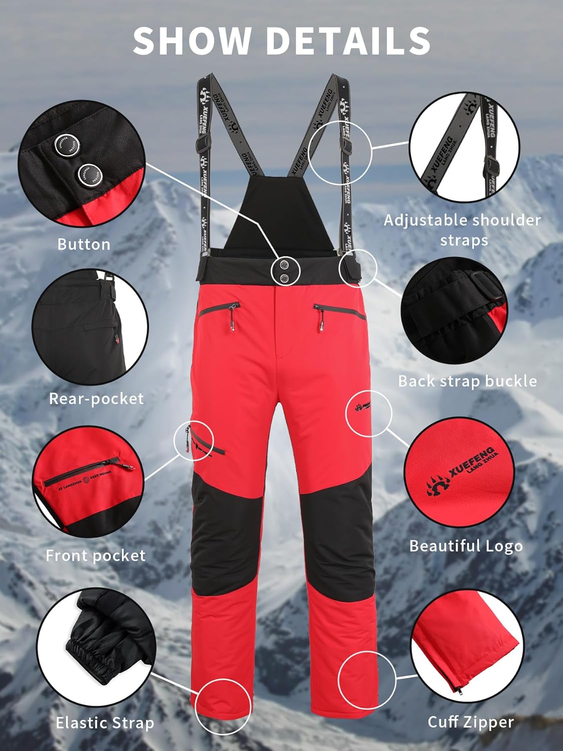 Men's Reflective Ski Suit Set, Windproof Waterproof Thickened Jacket & Bib Pants, Ideal for Outdoor Hiking & Winter Sports