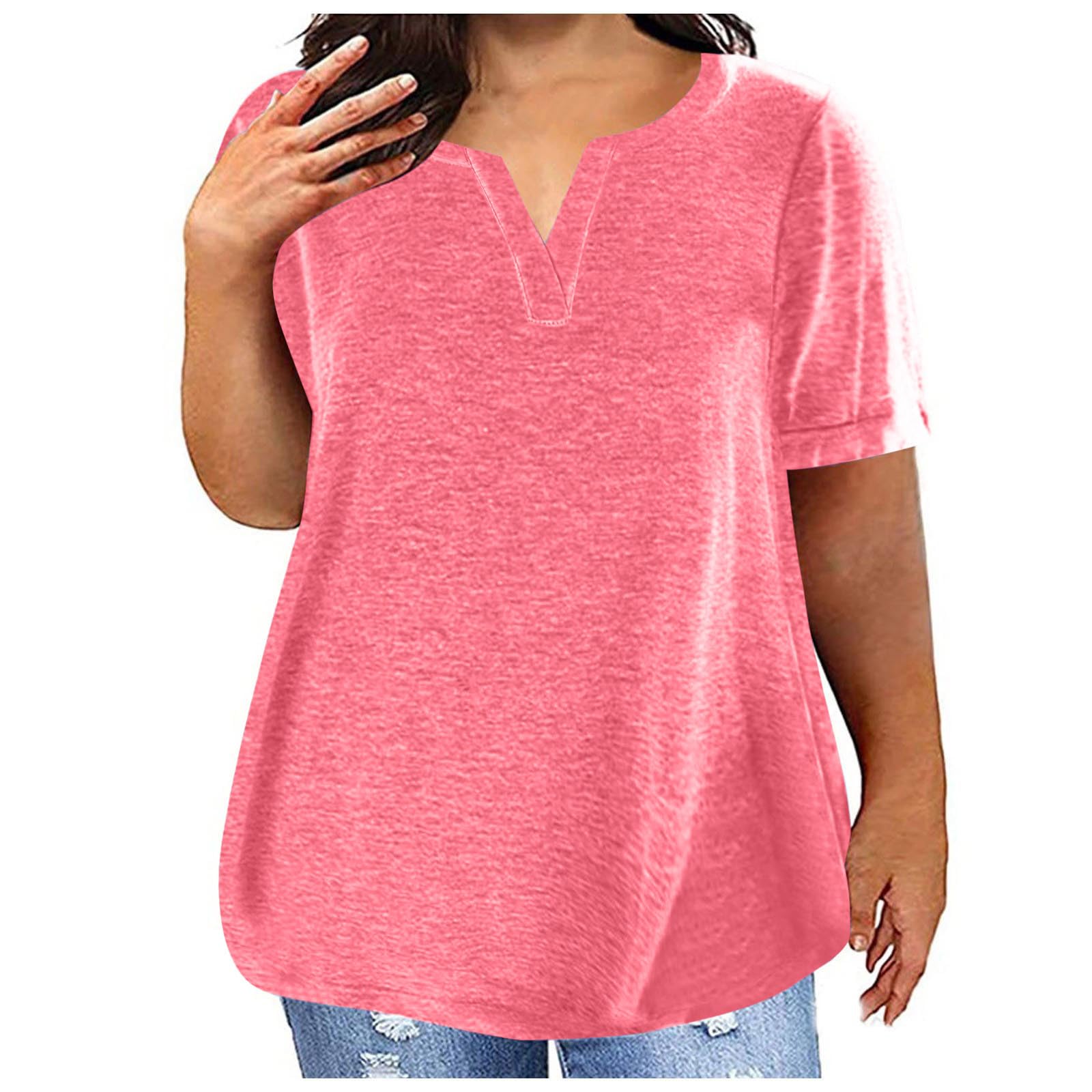 MrmaerePlus Size Tops for Women Dressy Casual V Neck Short Sleeve Summer Shirts Blouses Loose Fit Oversized Basic Tee Shirts