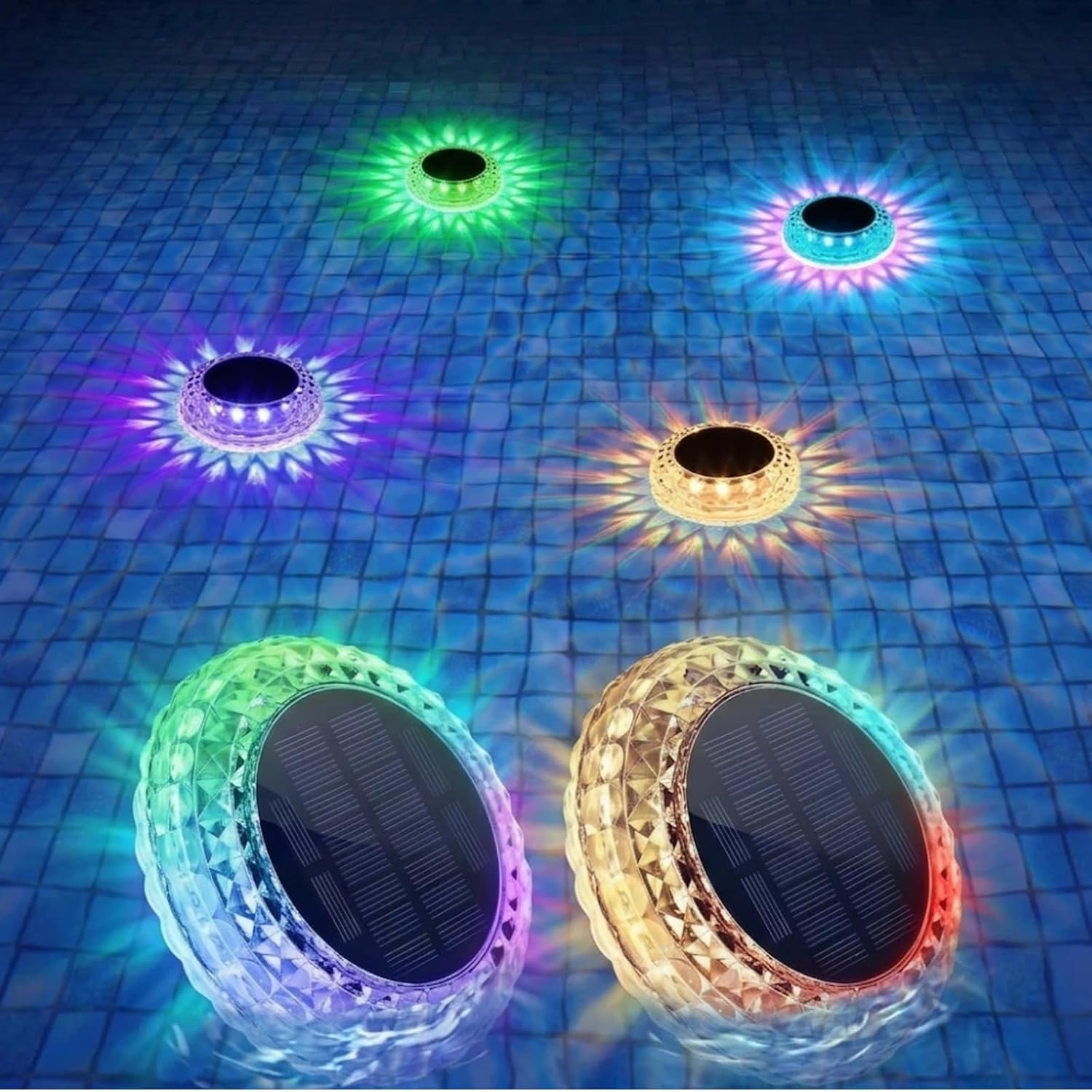 LED Floating Pool Lights Solar Powered, Pool Lights that Float for Inground/Above Ground Pool/Pond/Inflatable Hot Tub/Bathtub/Party, Swimming Pool Accessories Essentials Decorations Outdoor-2 Pack