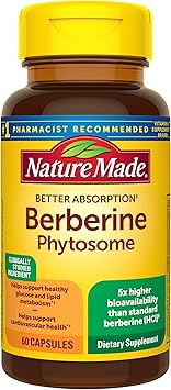 Nature Made Better Absorption Berberine Phytosome Supplement, 1100mg Per 2 Capsules Daily, Berberine Supplement for Cardiovascular Health Support, 60 Capsules, 30 Day Supply