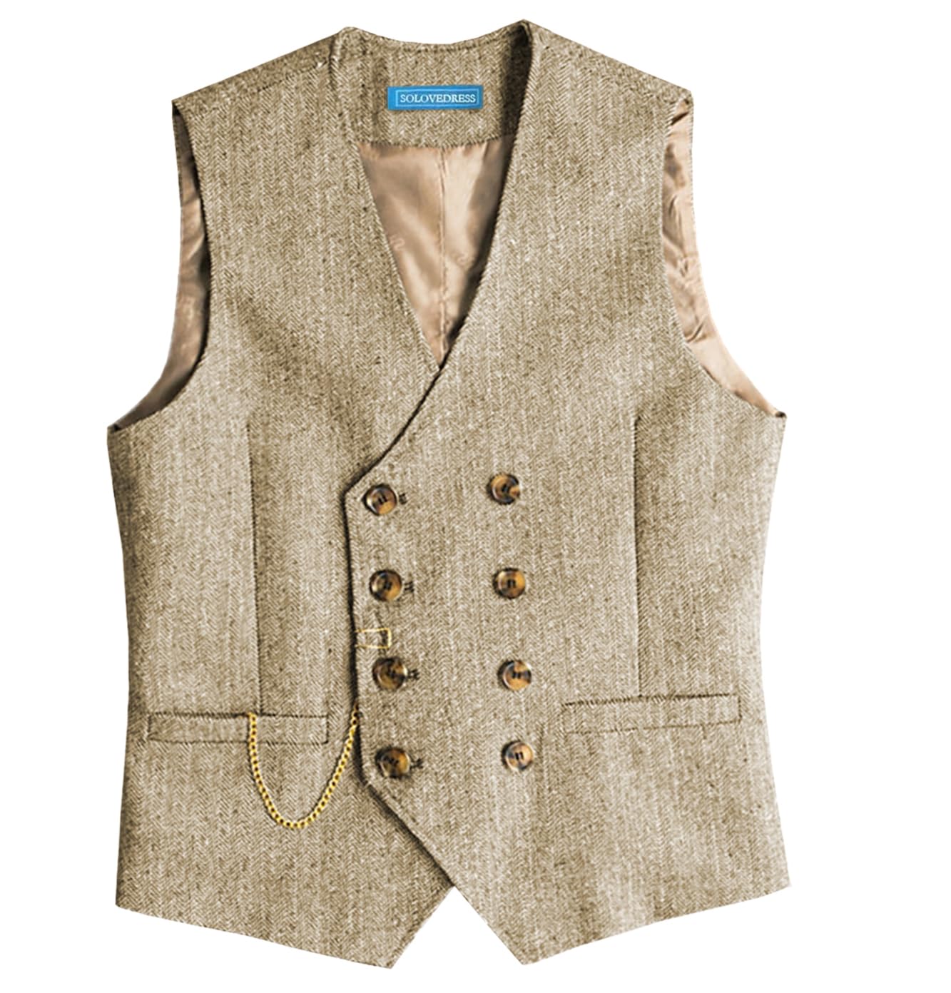 Solovedress Gilet da uomo vintage in tweed, doppiopetto, per matrimonio