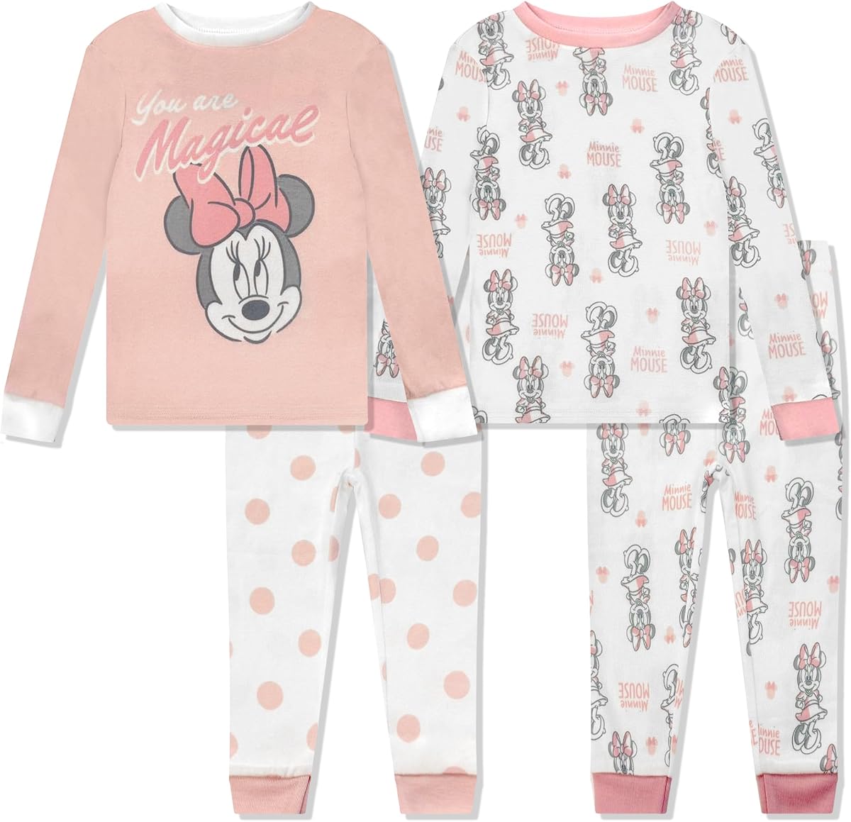 Disney 4 Piece Pajama Set - Mickey, Minnie, Pooh - Toddler Boys & Girls PJ Set - Long Sleeve Shirt & Pants - Official License