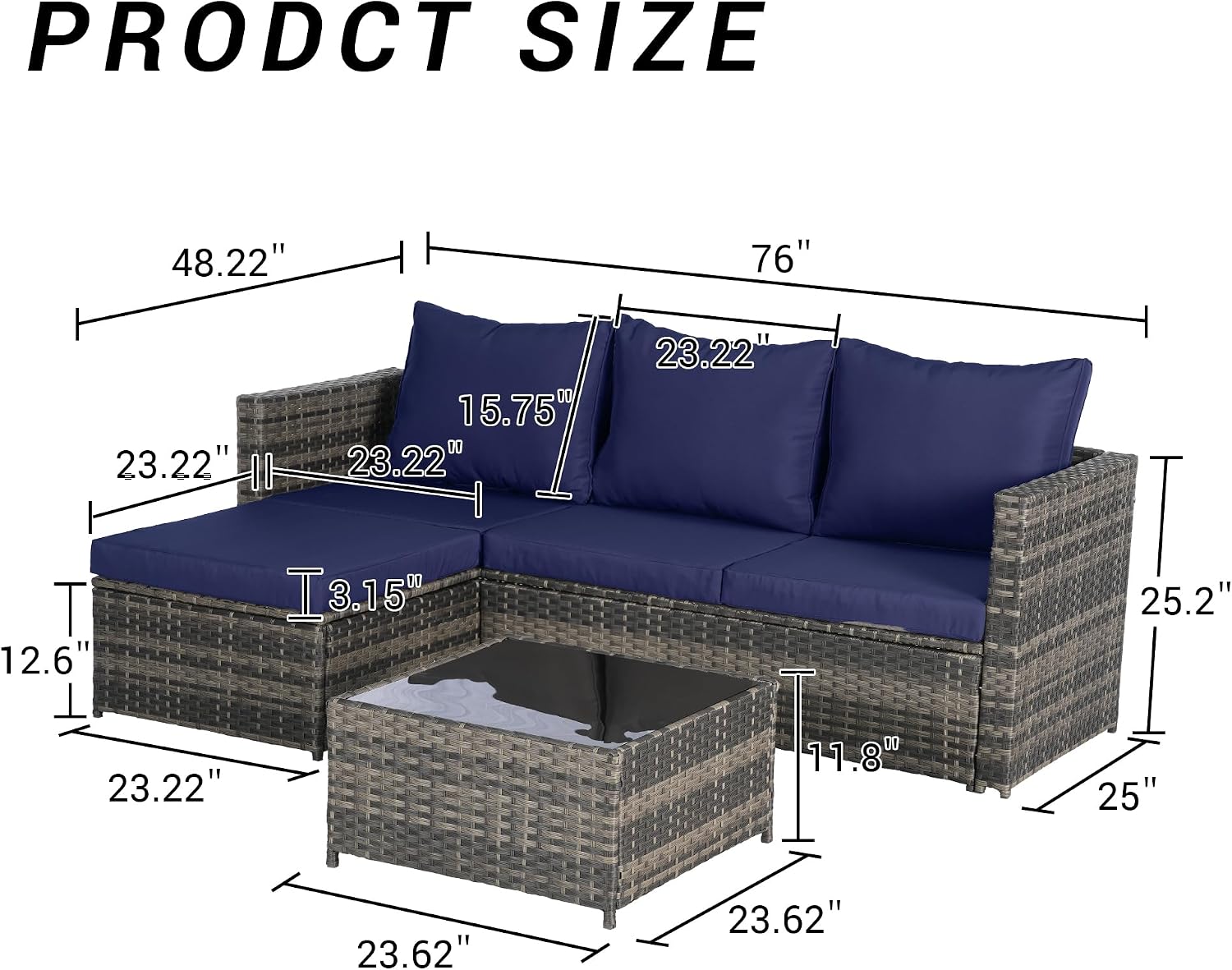 4 PC Patio Furniture Set,Outdoor Sectional Wicker Rattan Conversation Sofa Set All Weather Patio Seating Sofas with Cushions for Garden, Backyard (Deep Grey, 4)