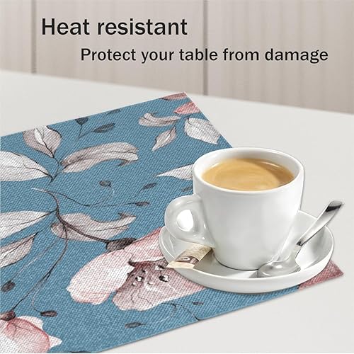 Miniatura 5 de Floral Art Placemats Set of 4 Table Mats Washable Placemat Waterproof Place Mats for Party Home Dining Table Decor 18x12 in