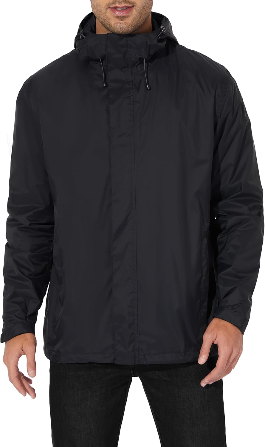 Men's Rain Jacket Lightweight Waterproof Raincoat with Adjustable Hooded Outdoor Hiking Windbreaker - Image 2