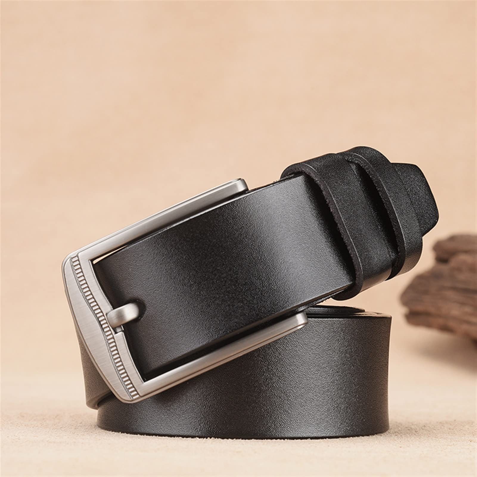 Cinturón Ajustable de Cuero Genuino, Cinturón con Hebilla de Cuero for Hombre(Black,Length 125cm)