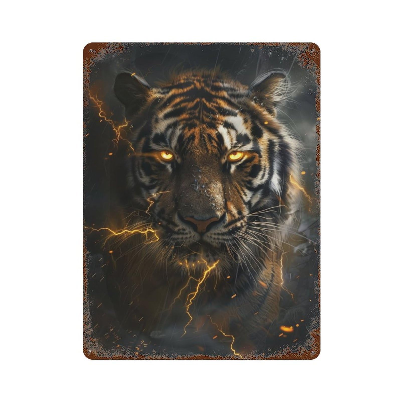 Tiger Thunder Dark Night Distressed Metal Wall Sign 15.7"x11.8", for Farmhouse, Kitchen And Entryway Decor, Rustic Home Decor